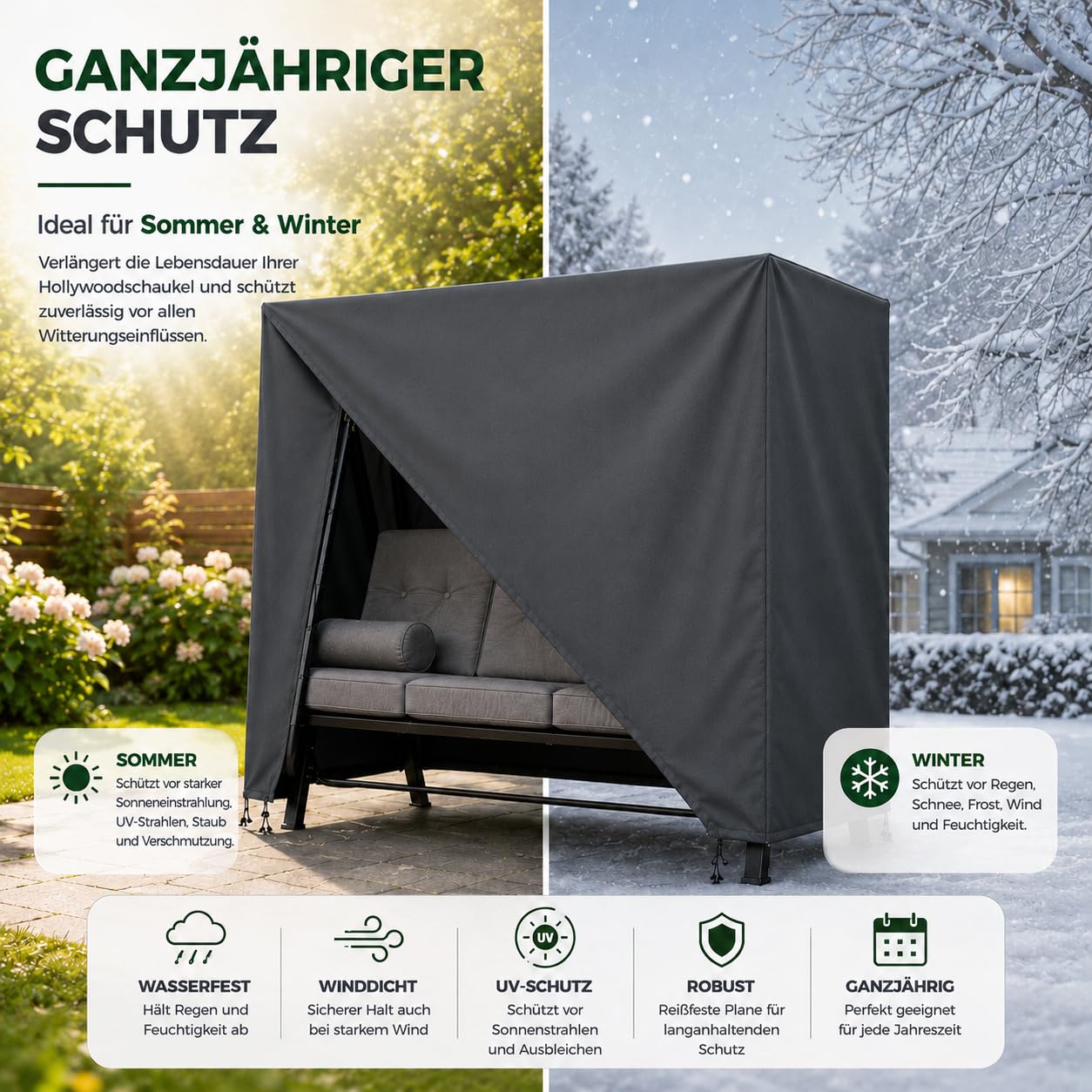 Bâche pour balancelle de jardin 2,3,4 places, 210 x 150 x 150 cm, housse imperméable à l'eau, coupe-vent et protection UV – Housse de protection indéchirable (1)