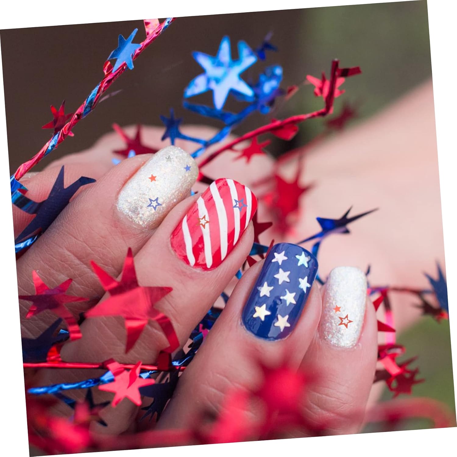 5sets Independence Day Nail Glitter Flakes Mixed Star Sequins for Nail Art Body and Crafts Chunky Glitter Decor for DIY Manicure and Holiday Projects 6boxes*5