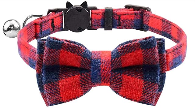 Foto 2 de 7 de Collar de gato con campana y pajarita, cierre rápido con hebilla de seguridad para gatitos y gatos
