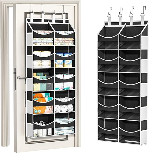 Aokeyee Organizador de almacenamiento sobre la puerta, 5 niveles detrás de la puerta con 10 compartimentos y 10 bolsillos de malla, organizador