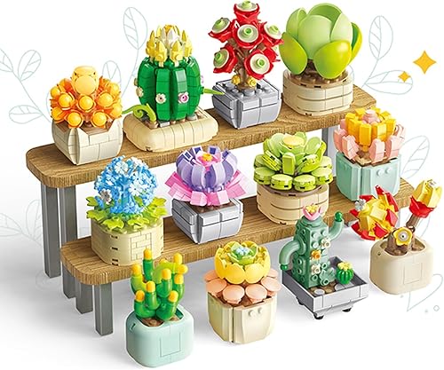 Juego de construcción de flores suculentas, 12 hermosas plantas en maceta para estimular la creatividad y la diversión para niñas y niños de 6, 7,