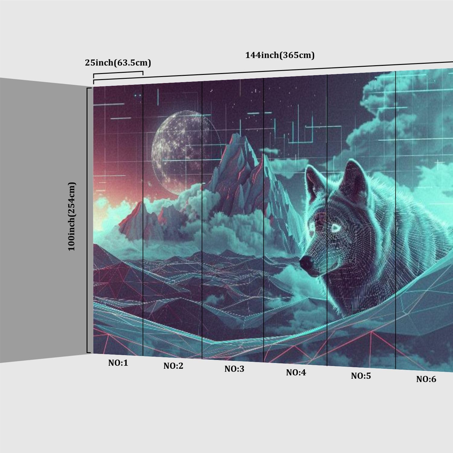 VGHUYEVOGERE Modern Wallpaper Murals 3D Polygonal Under Retrowave Moon Art Print Peel and Stick Removable Self-Adhesive PVC Wall Stickers for Nursery Kids Bedroom TV Wall Decor, 144x100''