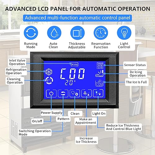 Miniatura 5 de Máquina de hielo comercial de 110 libras24 horas, máquina de hielo de acero inoxidable con capacidad de almacenamiento de hielo de 27 libras,