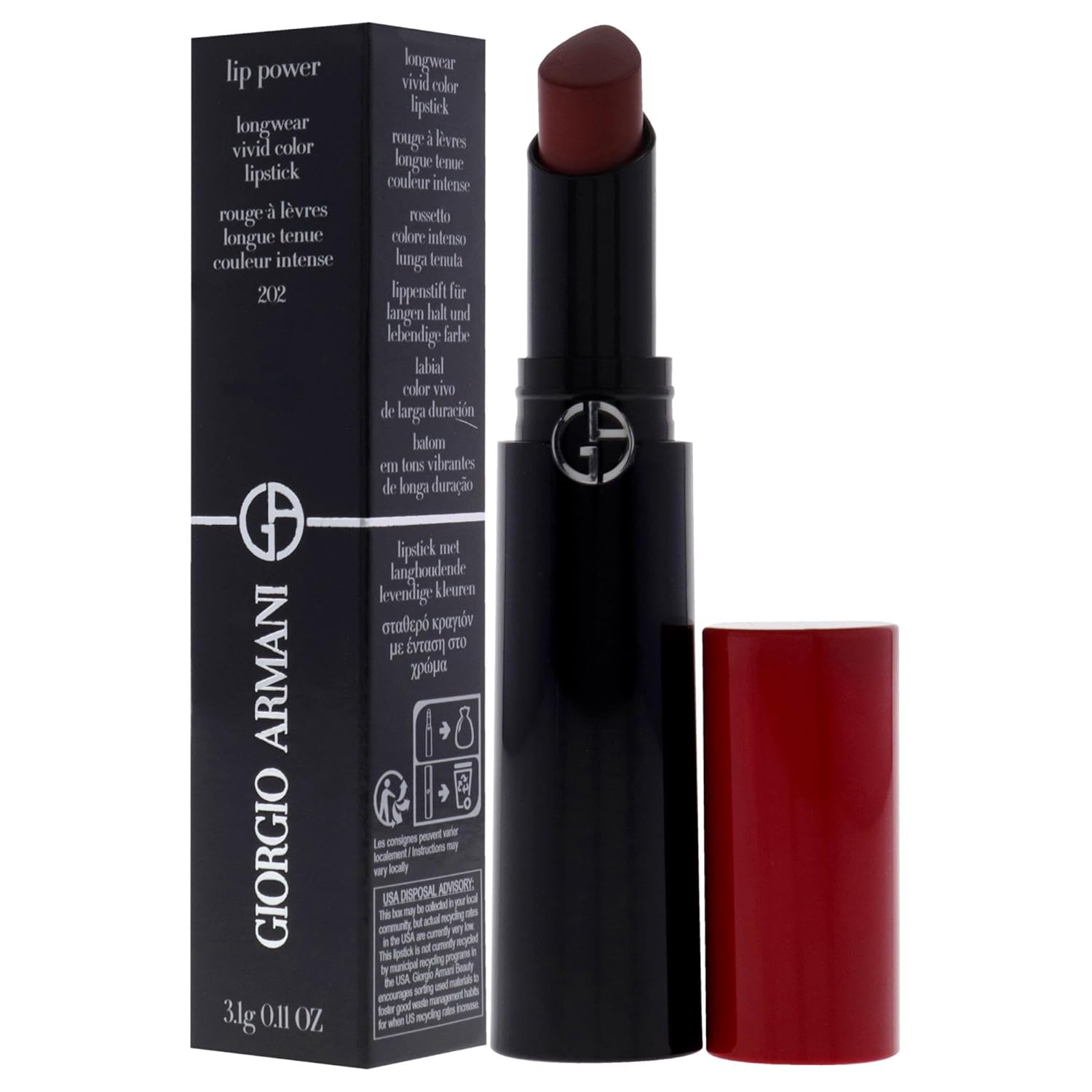 Lip Power Longwear Vivid Color Lipstick - 202 Grazia by Giorgio Armani for Women - 0.11 oz Lipstick