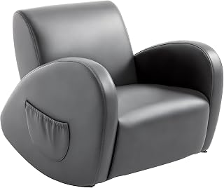 Qaba Kids Rocking Sofa Chair with Side Pockets - Durable PU Leather Toddler Armchair, Grey for Children
