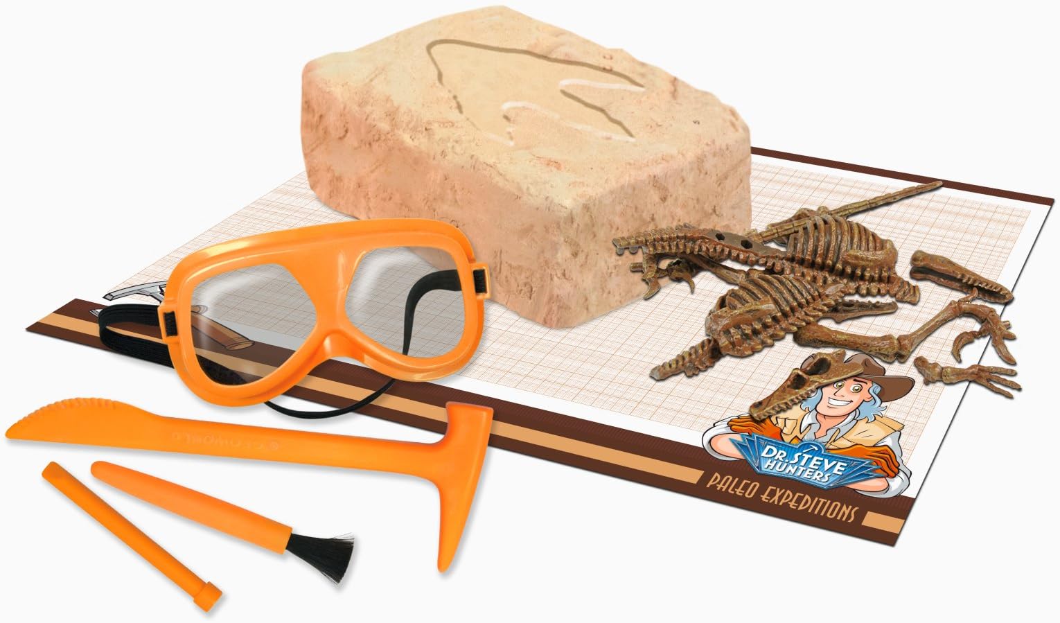 Uncle Milton Dr. Steve Hunters-Paleo Expedition Dino Dig Excavation Kit Velociraptor-14 Piece-Scientific Educational Toy