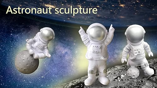 Vista 21 de Figura de astronauta, juego de 3 espejos, decoración de estatua de astronauta, figura de resina para decoración de pastel, adorno de escritorio