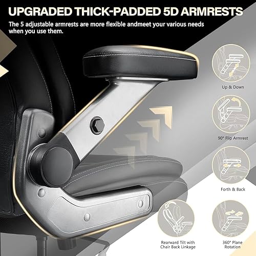 Miniatura 4 de 650LBS Big and Tall Office Chair with 5D Flip Arms and Thick Pocket Spring Cushion, Extra Wide Heavy Duty Office Chair & Adjustable Lumbar Support