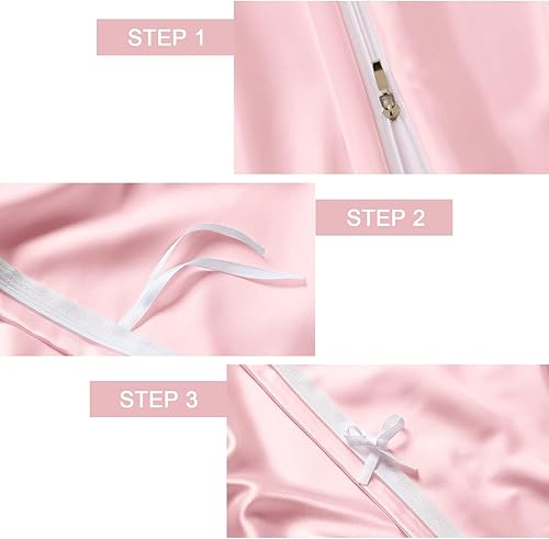 Miniatura 4 de Homiest Funda de edredón de 90 x 90 pulgadas para manta con peso, funda de edredón de satén rosa rubor con 8 lazos, funda de edredón sedosa y