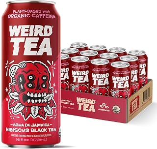 Drink Weird Organic Agua de Jamaica Hibiscus Black Tea – 16oz Cans, 160mg Organic Caffeine, Pack of 12 – Bold & Refreshing Energy Drink Alternative