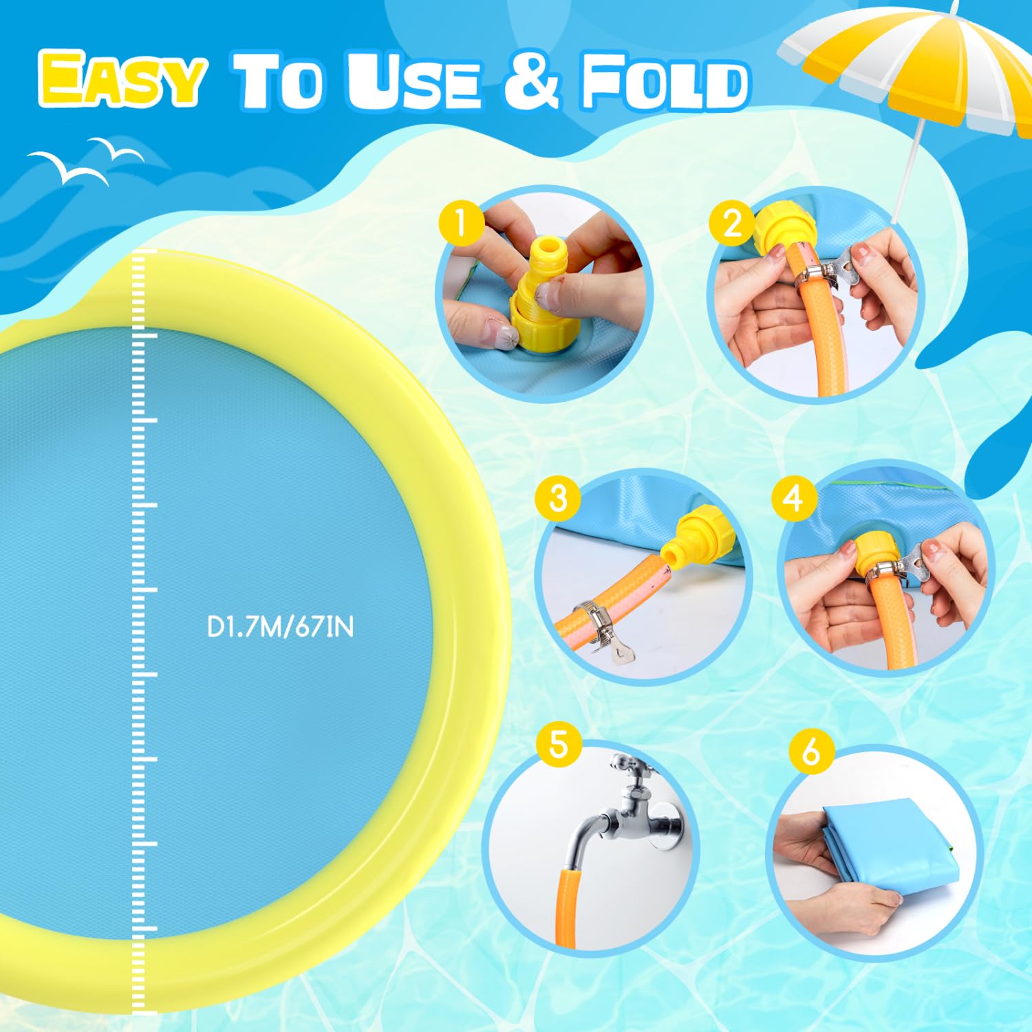Nobleza Piscina per Cani Grandi, D170 cm/67 in, Piscina Cane di Taglia Grande, Tappetino Gioco d'Acqua per Cani, 0.55cm Addensato Antiscivolo Splash Pad per L'Estate, Giardino, All'aperto