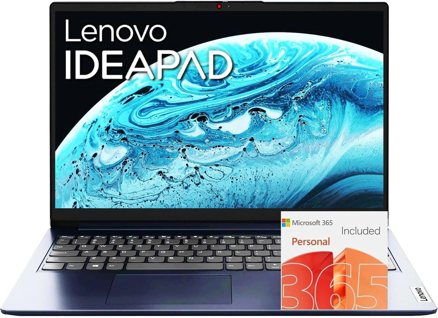 Lenovo IdeaPad Slim 3i • 15.6" FHD Laptop with Microsoft 365 Included • Intel 4 Cores • 8GB DDR5RAM • 128GB SSD • 1TB OneDrive • Privacy Shutter • Dolby Audio • Windows 11