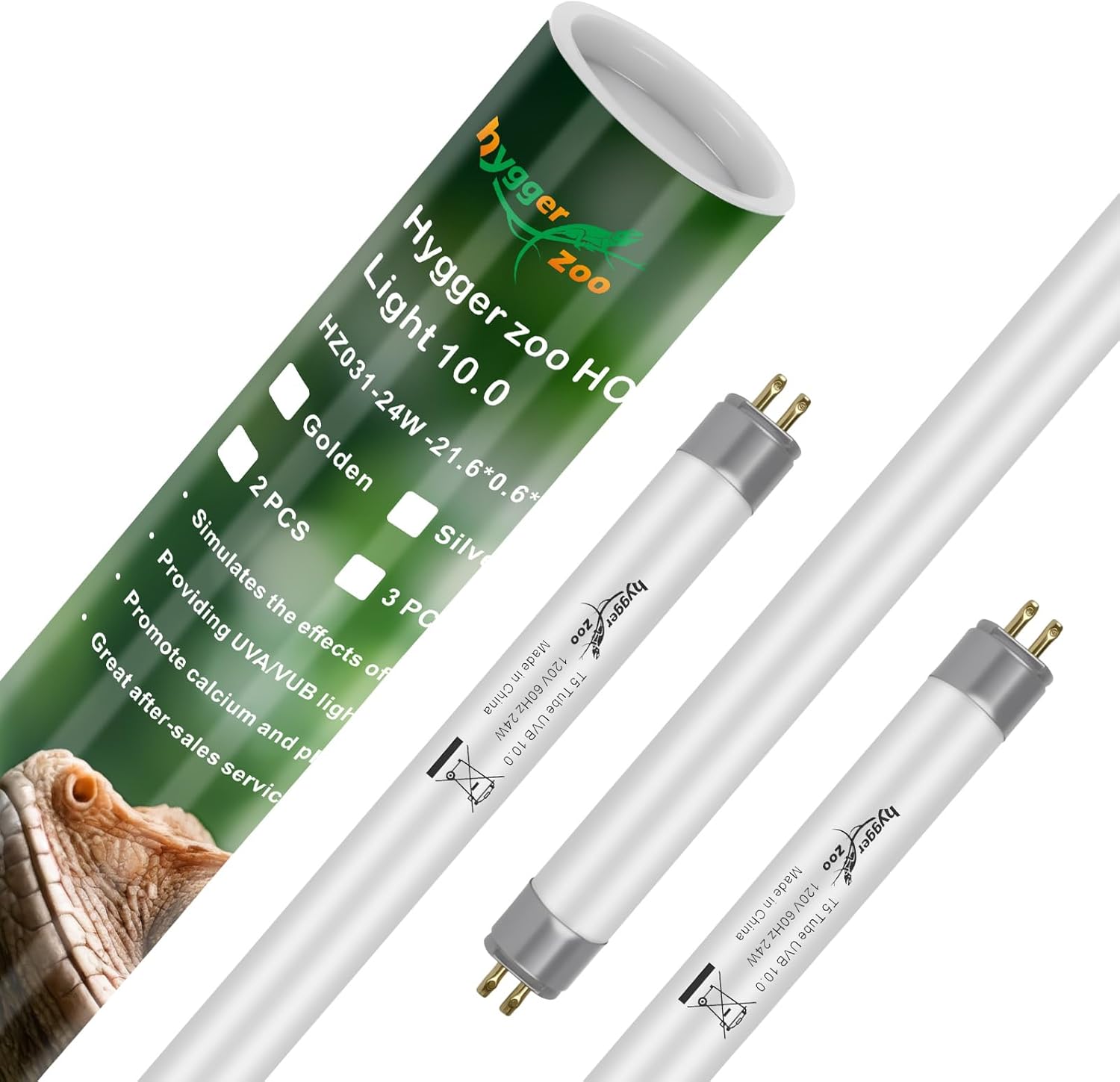 3-Pack UVB Reptile Light 10.0 Bulb 24W T5 Fluorescent Desert Lamp UVA for Bearded Dragon Tortoise Reptile & Amphibian