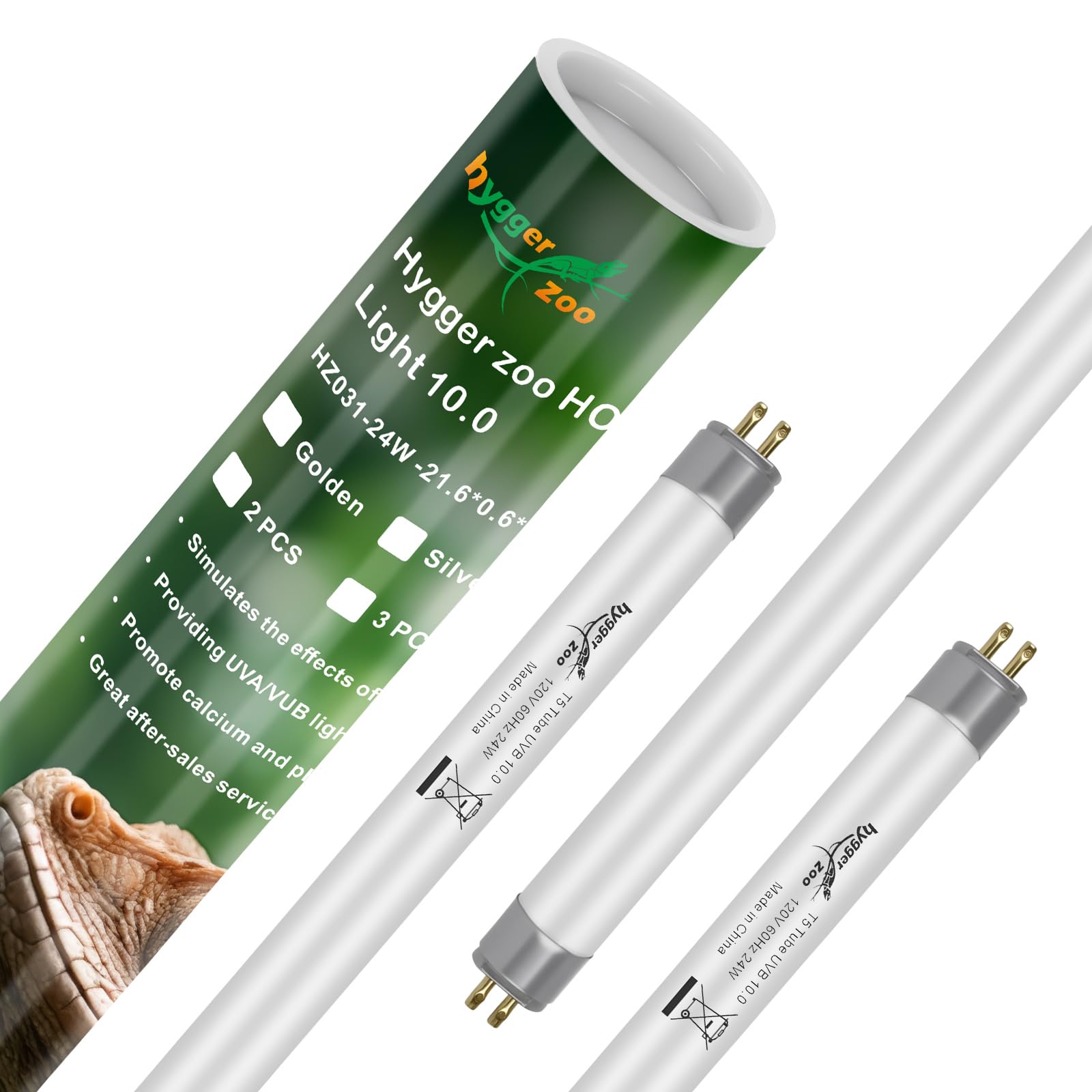 3-Pack UVB Reptile Light 10.0 Bulb 24W T5 Fluorescent Desert Lamp UVA for Bearded Dragon Tortoise Reptile &amp; Amphibian