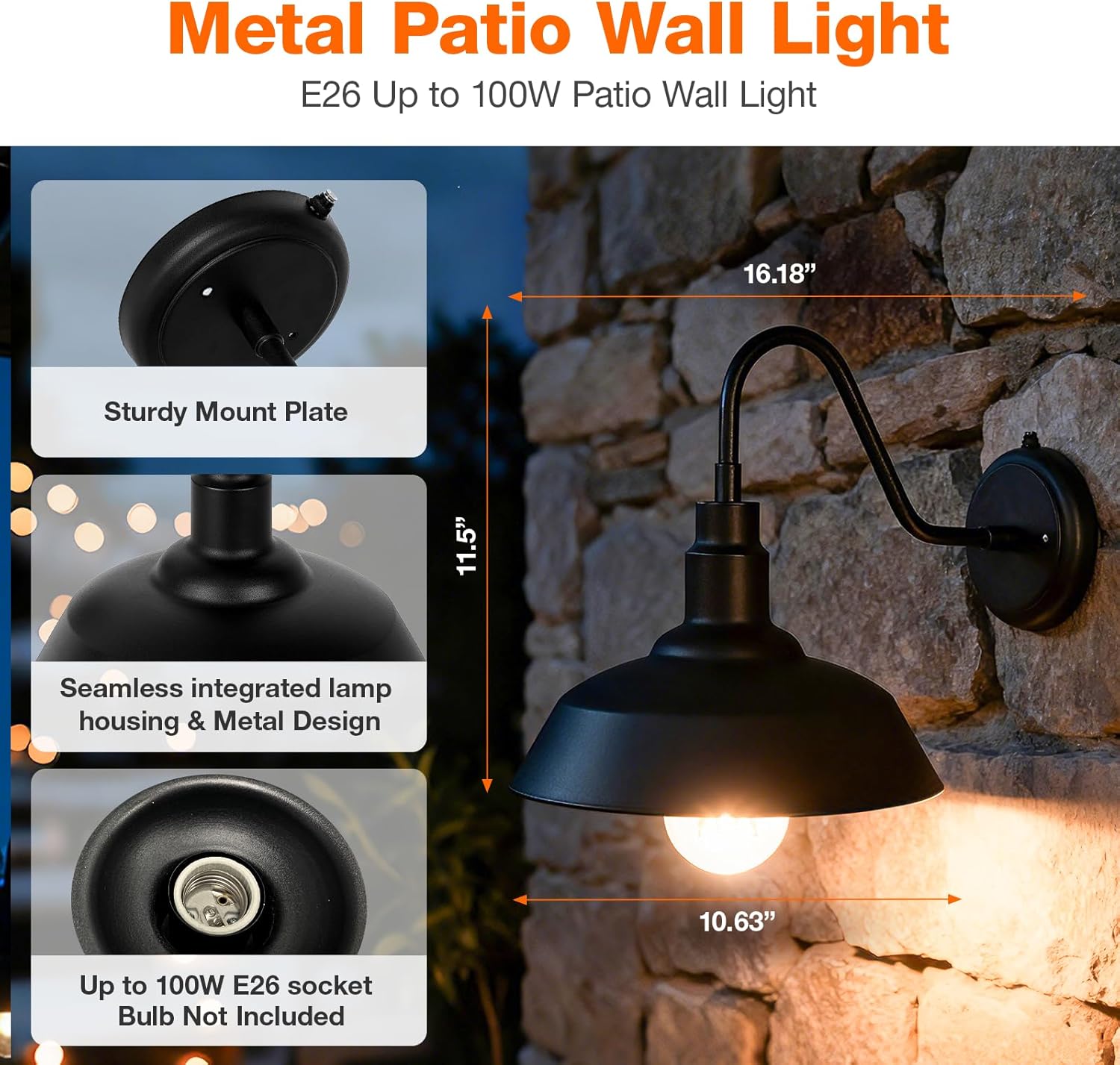 LEDVANCE Sylvania Dusk to Dawn Outdoor Barn Lights, Farmhouse Wall Sconces with Anti-Rust Metal, Black Exterior Lighting Fixtures for Entryways, Porches, Sheds, Garages - 2 Pack (67355)