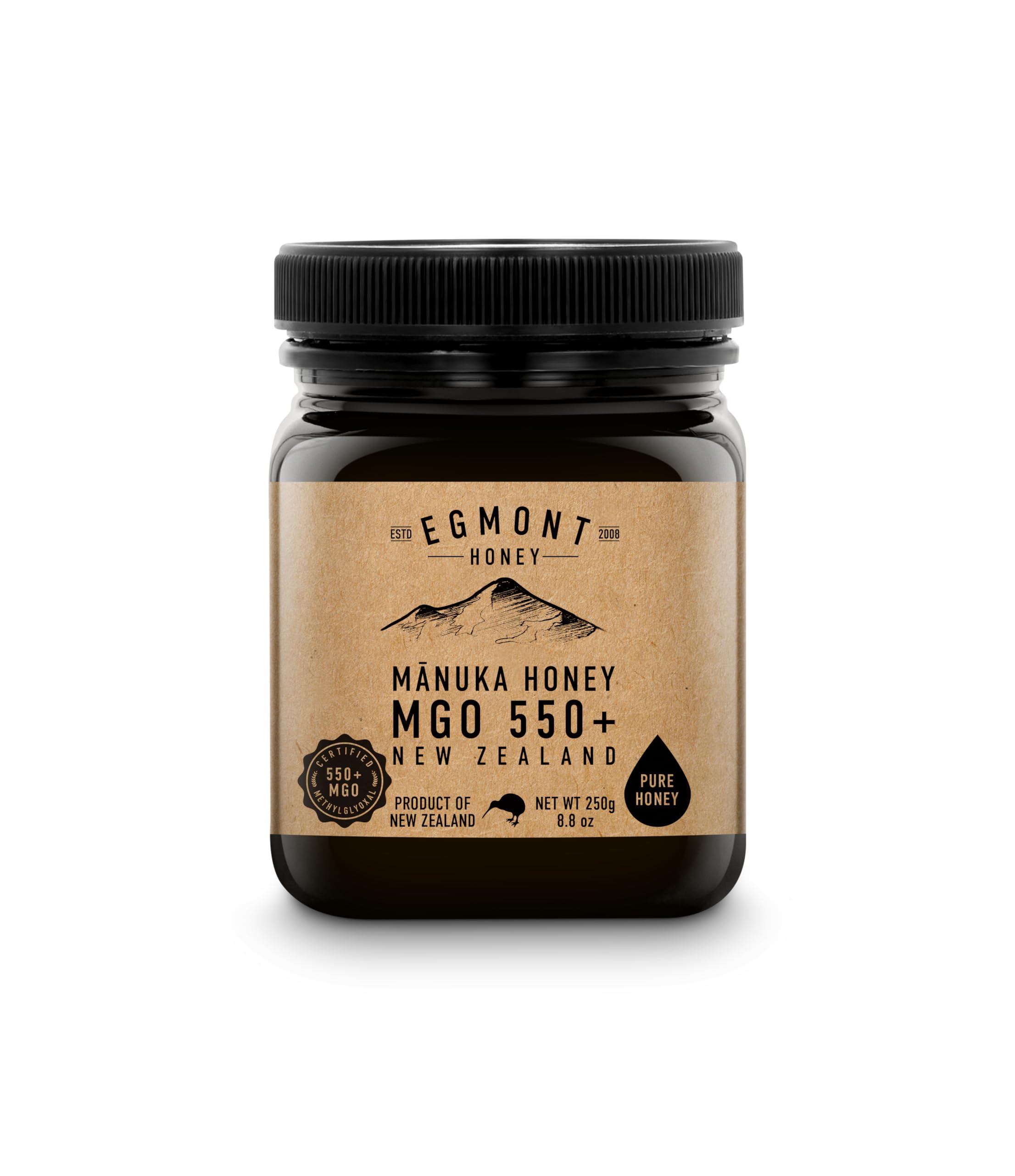 Egmont Honey Mānuka Honey 550+ MGO 250g | Certified MGO Content | Raw Honey 100% Natural | Made in New Zealand