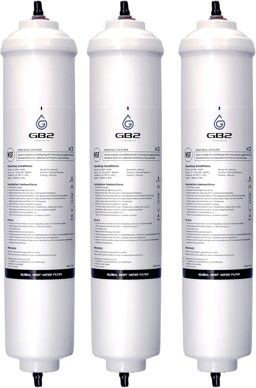 GB2 – K3 Refrigerator Water Filter, Compatible with Samsung DA29-10105J, GE GXRTDR, Whirlpool WHKF-IMTO (Pack of 3)