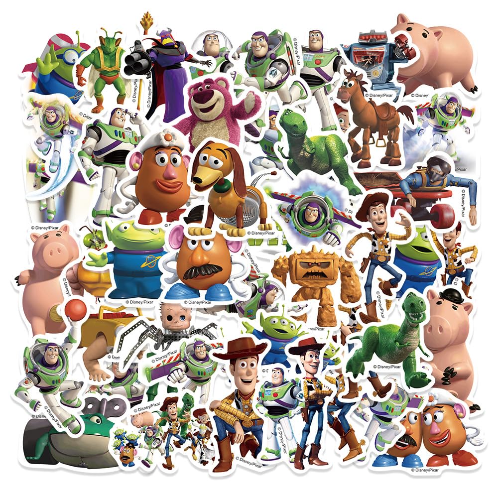 50 adesivi a tema Toy Story per bambini, carini adesivi impermeabili in vinile per bottiglia d'acqua, laptop, telefono, skateboard, bagagli, casco, decorazione fai da te, regali per ragazze e