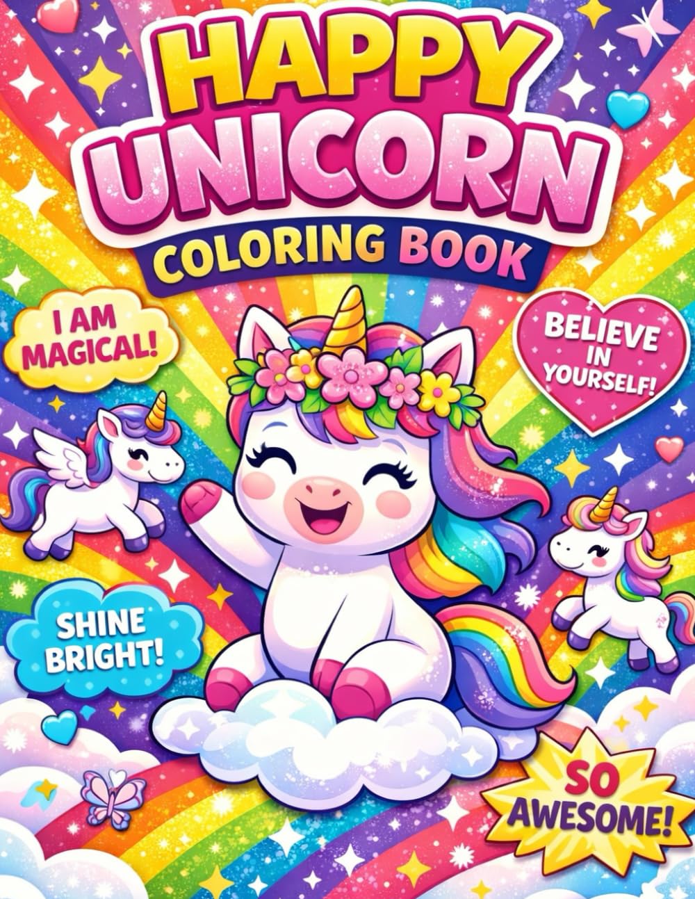 Happy Unicorn Coloring Book: Positive Affirmations & Magical Fun for Kids Ages 4–8