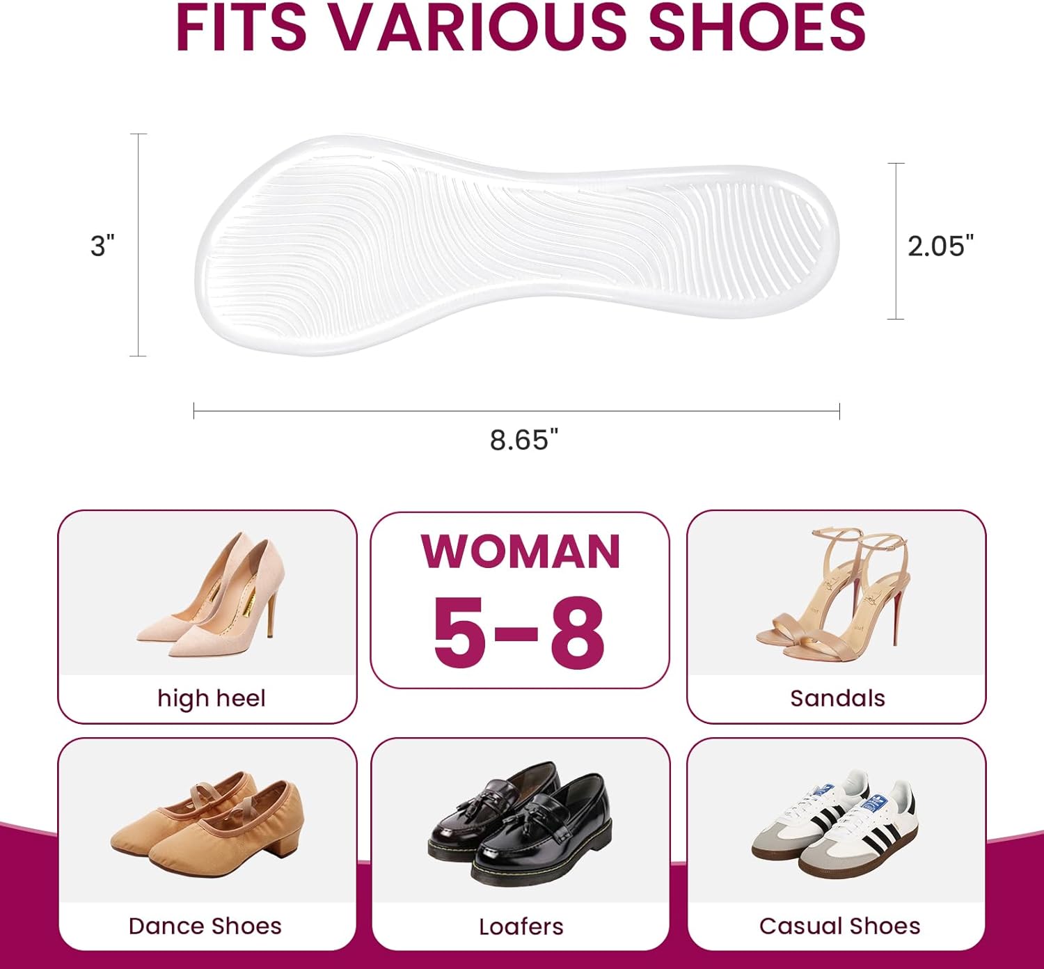 High Heels Cushion Insoles for Women - Bukihome 3/4 Gel Inserts for High-Heeled Shoes, Sandals, Invisible Soft Shoe Pads Prevent Slip, Foot Pain Fatigue Relief, Comfortable Support for Flat Feet (S) - Image 5