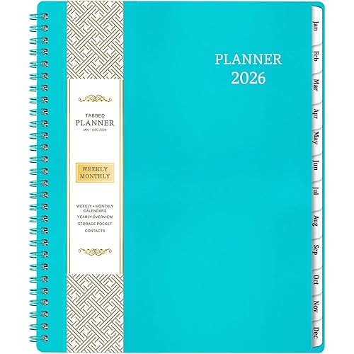2026 Planner - Jan. 2026 - Dec. 2026, 8" x 10", Calendar Planner 2026, 2026 Planner Weekly and Monthly Spiral Bound, Flexible Cover, To-Do List, 12 Monthly Tabs
