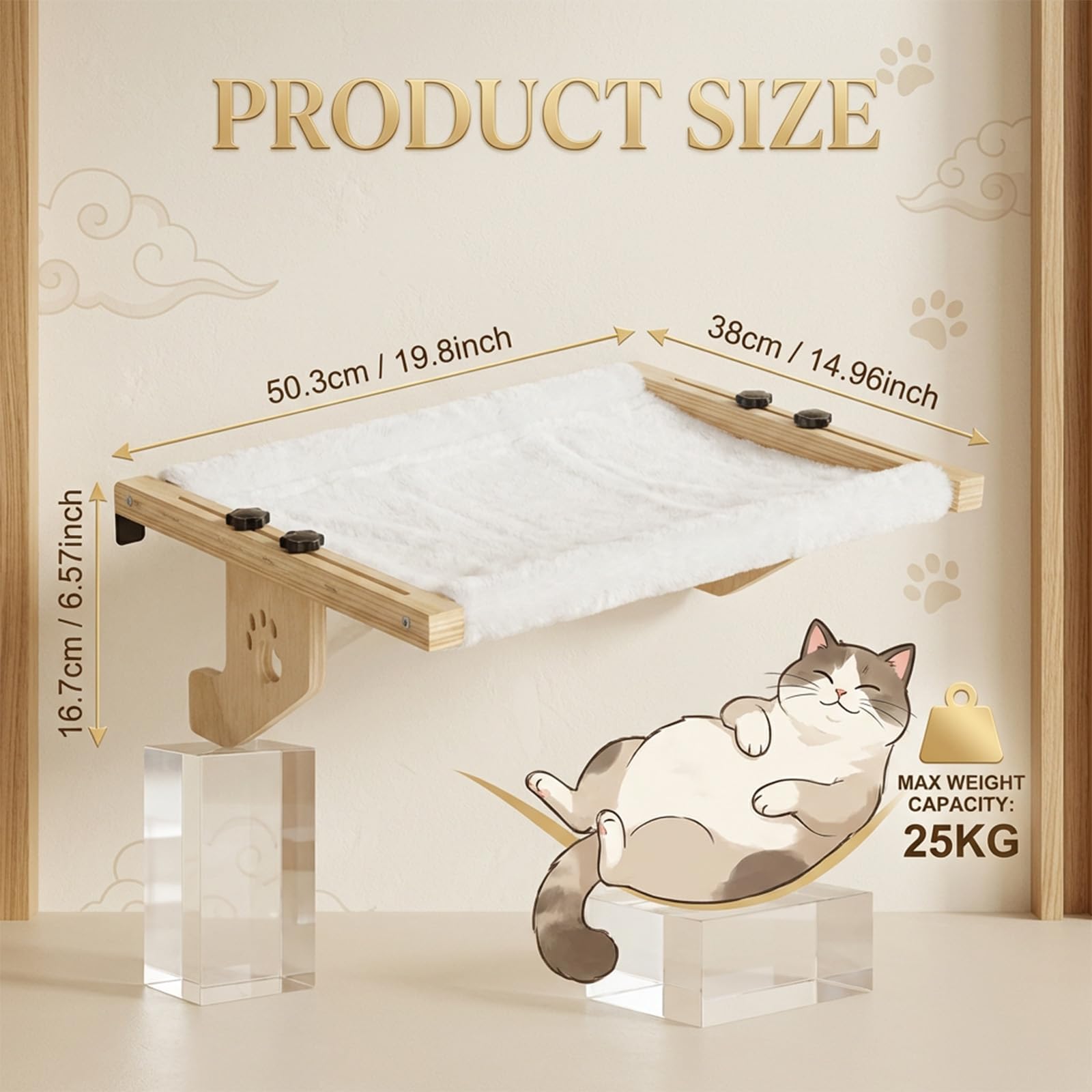 Hamac Chat Radiateur, Hamac Chat Fenetre en Bois avec Un Coussin en Peluche Lavable, Panier Fenetre sans Perçage Couchage et Mobilier
