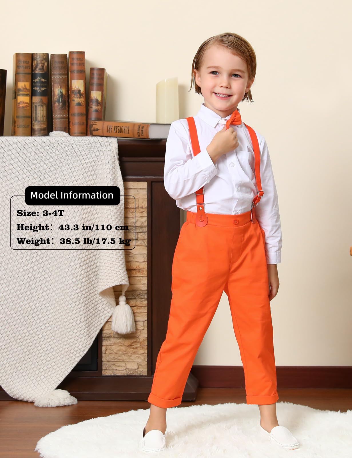 A&J DESIGN Boys Suits Toddler Easter Gentleman Suspender Formal Wedding Dress Halloween Outfit White Orange 5-6 Years