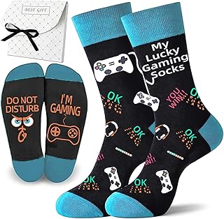 YSUY Gaming Socks Gift Set – My Lucky Gaming Socks Novelty Socks in White Lattice Box, Funny Gamer Gift with I’m Gam/ing D…