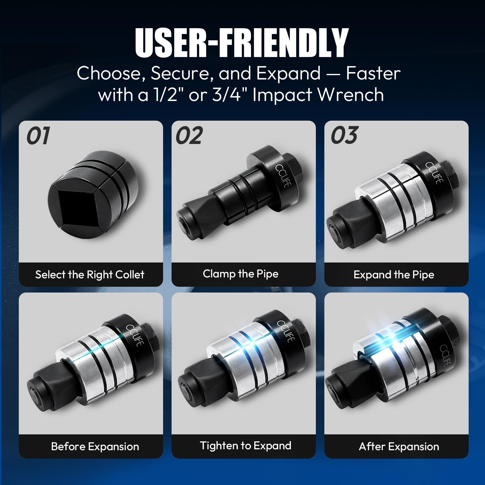 CCLIFE Auspuffrohr-Expander 7-TLG 1-5/8" bis 4-1/4" Zoll Professional Rohrspreizer für Endrohre, Schalldämpfer und Automotive Anwendungen