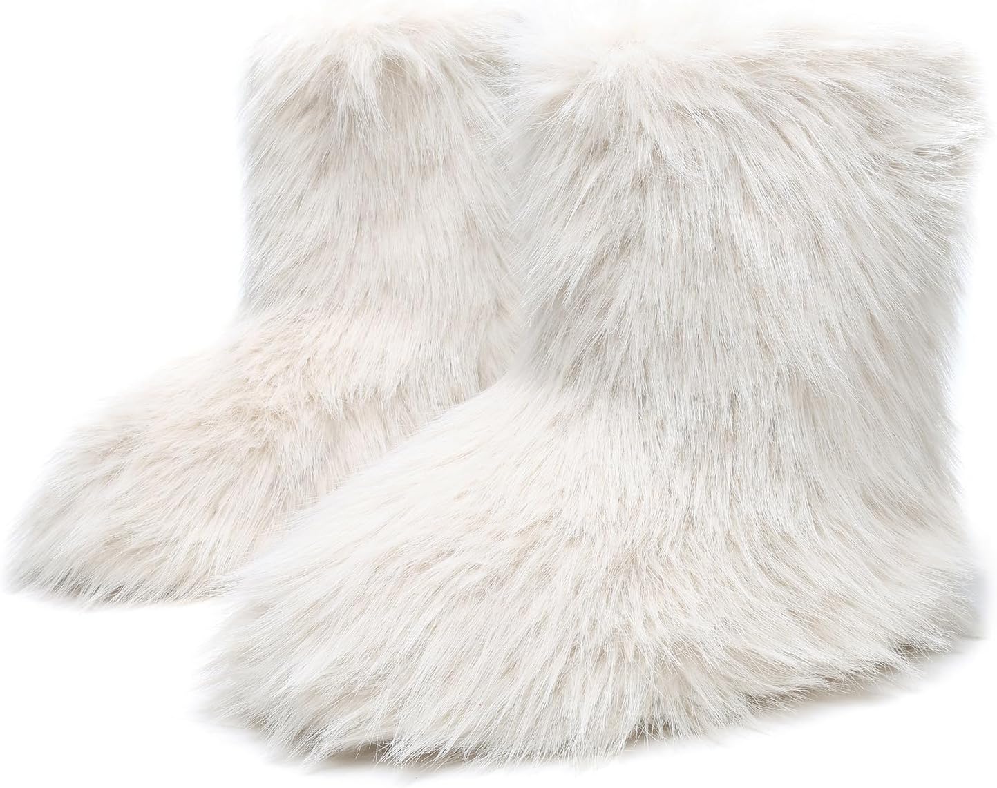 JSWEI Women Winter Snow Boots Soft Comfortable Faux Fur Mid Calf Wide Width Waterproof Warm Lace-Up Snow Boots for Women's Insulated Woman Lightweight Non-Slip Outdoor