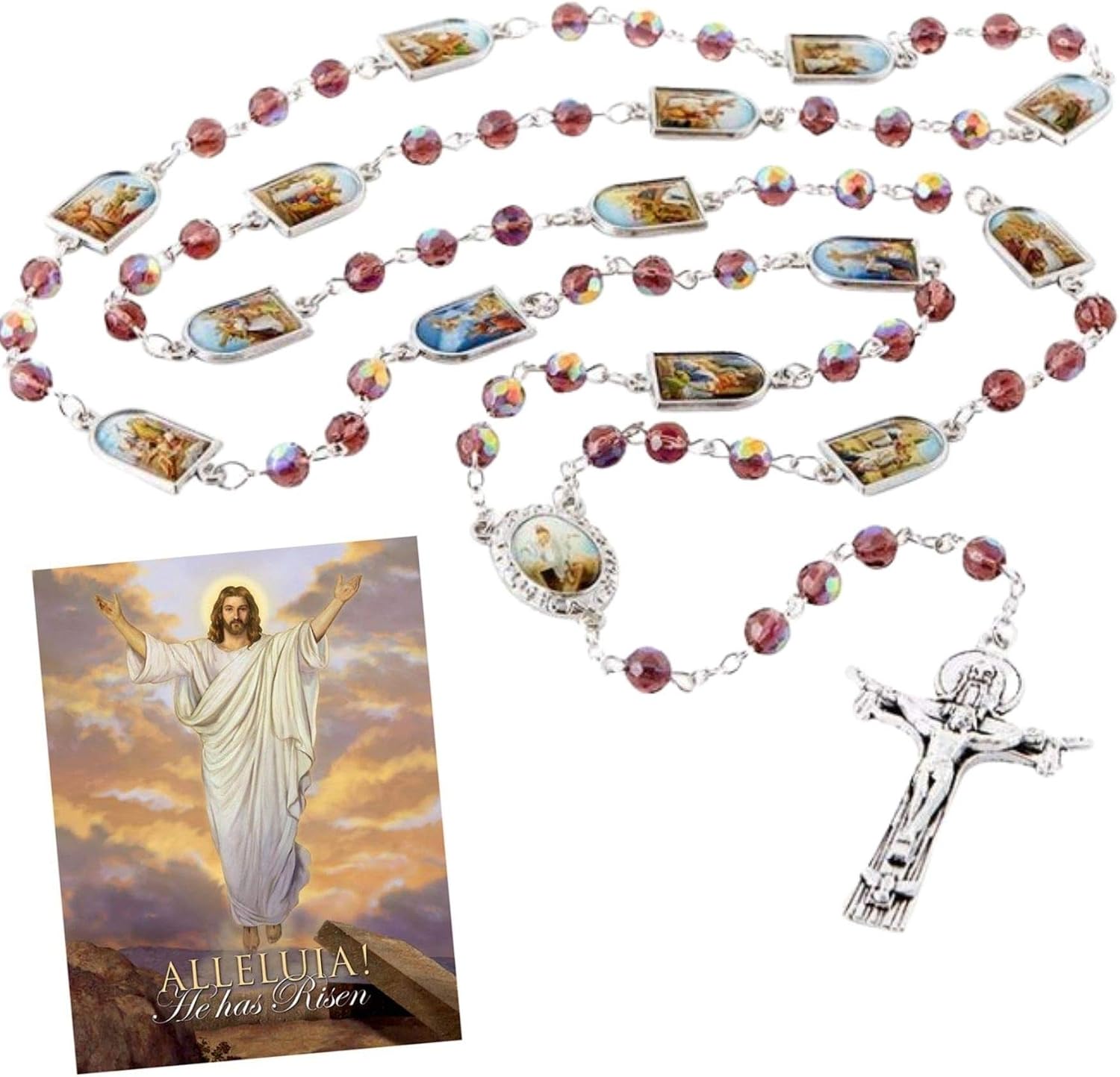 Needzo Easter Chaplet of Divine Mercy, Alleluia! He is Risen Stations of the Cross Catholic Rosary, 25 Inches