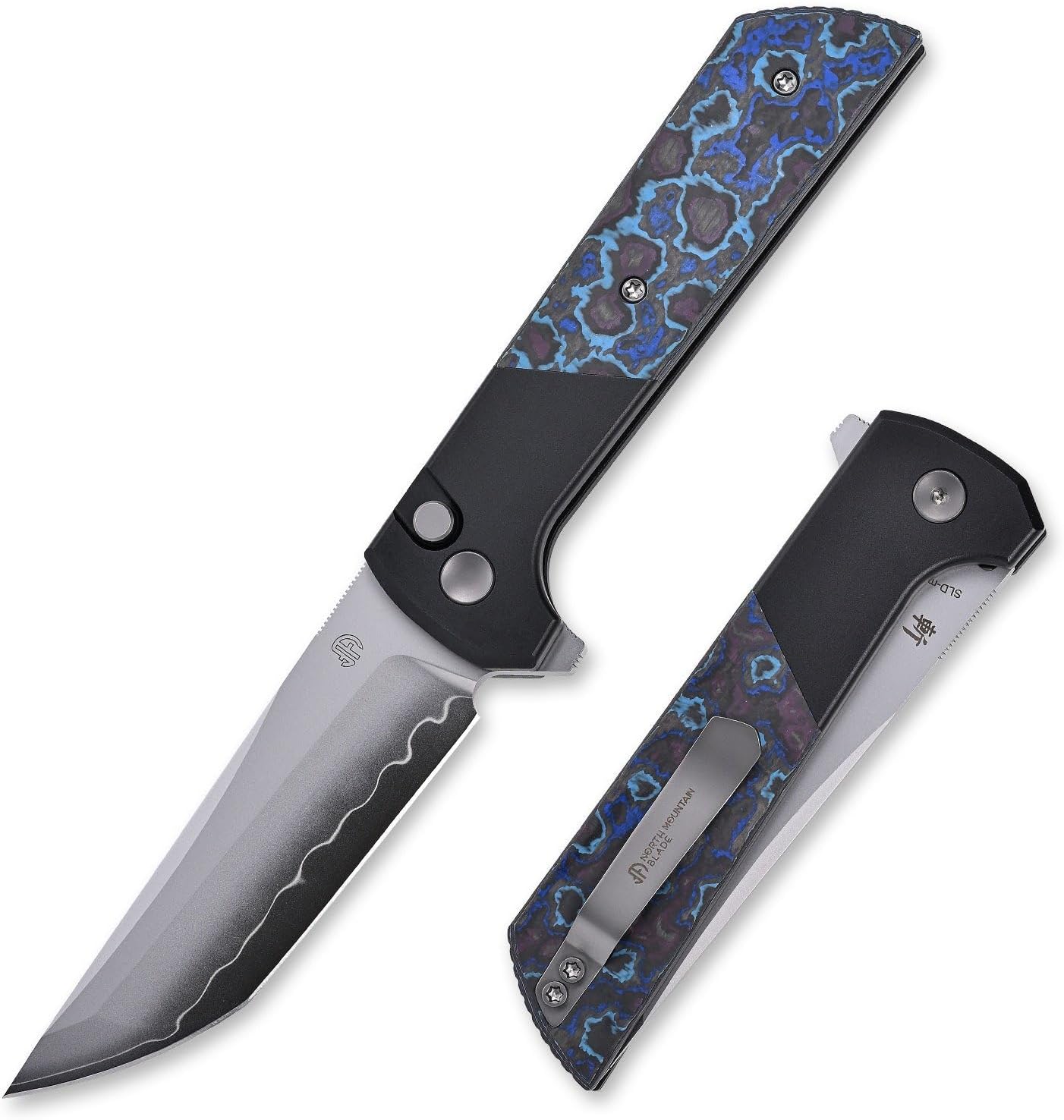 CHOP2 Folding Pocket Tool, 3.35in Tanto Style Edge, SLD Triple-Layer Steel Blade, CNC Aluminum Handle with Carbon Fiber Inlay, EDC Outdoor Utility Knife (2407 BLCF)