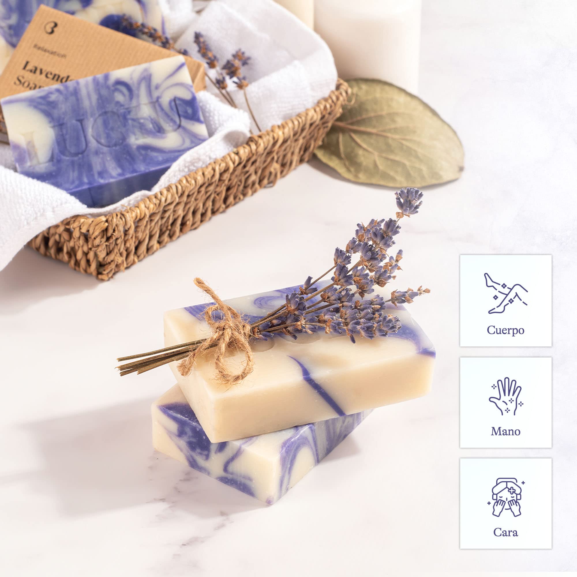 lubiu Jabón Lavanda 100g - Manos, cuerpo y cara - Pastilla de Jabón Natural - Jabones Artesanales - Pastilla Jabon Lavanda Natural — view 3