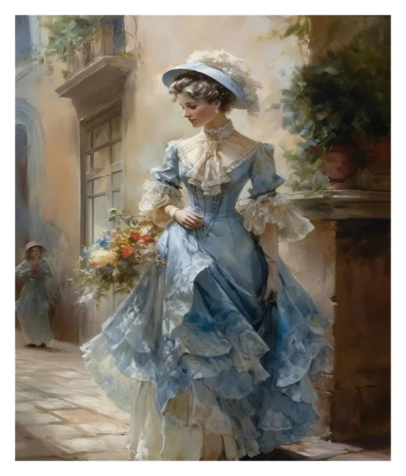 Retrato artístico vintage de mujer en lienzo para evocar nostalgia y elegancia en casa