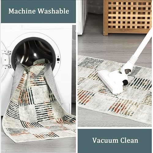 Miniatura 7 de Orange Blue Grey 70s Retro Minimalist Geometric Abstract Area Rugs 3x5 Non Shedding Soft Thin Durable Mid Century Modern Rug for Living Room Bedroom