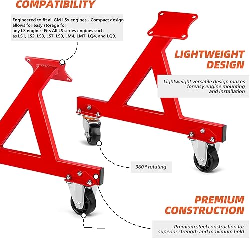 Miniatura 3 de Soporte rodante para motor con ruedas, construcción de acero, almacenamiento de hardware integrado, fácil de montar, elige la base adecuada para tu