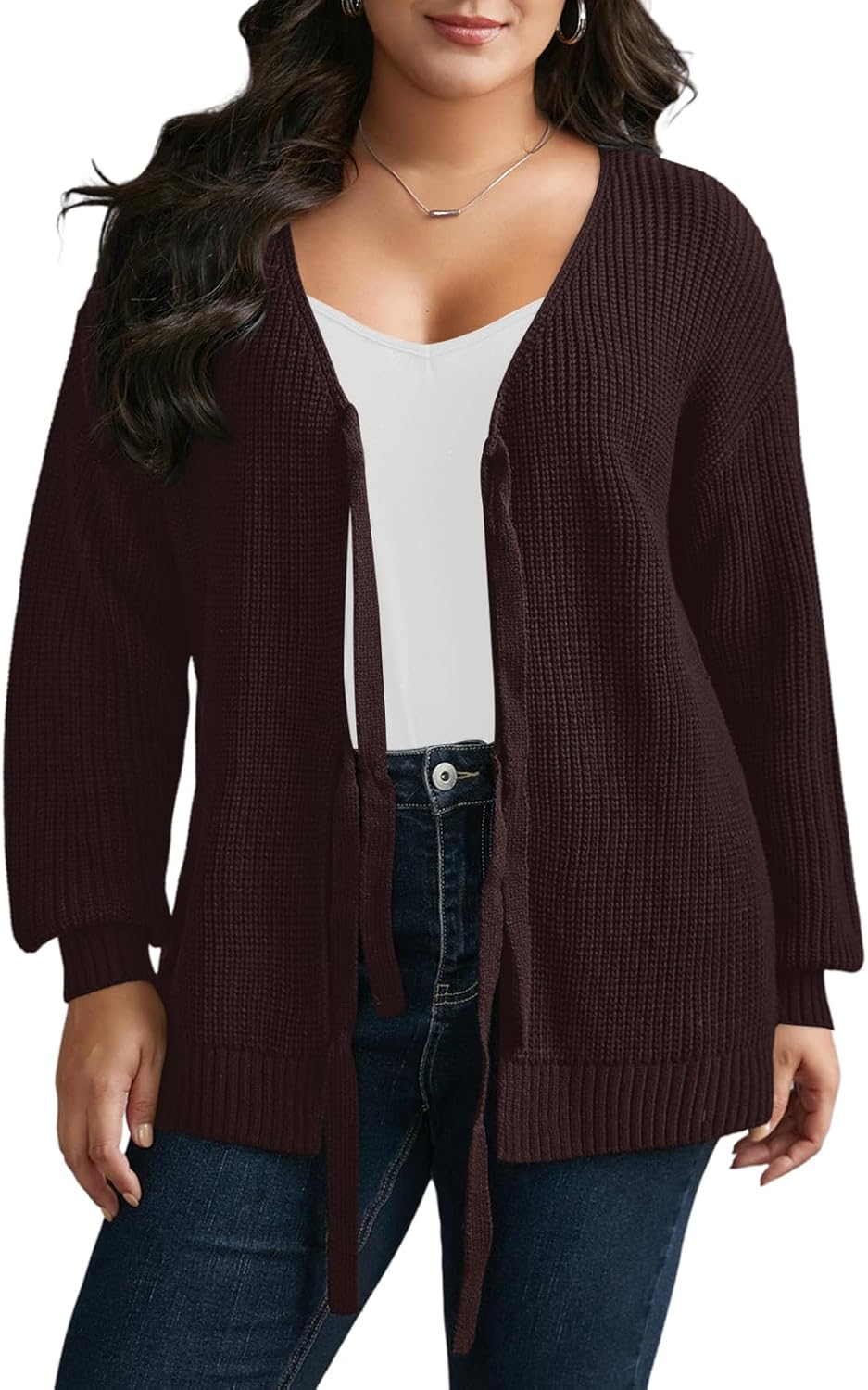 Elitechoice Women's Plus Size Cardigan Sweater Long Sleeve Open Front Knit Cover Up Oversized Loose Fit Tops (XL-5XL) - Image 2