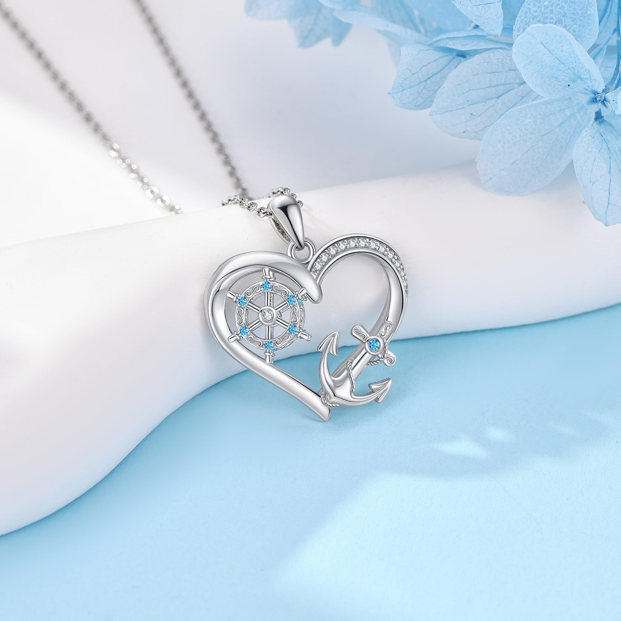 ONEFINITY Collana con ancora da donna, in argento Sterling 925, con ancora, timone, Pandent, idea regalo per donne, Argento sterling