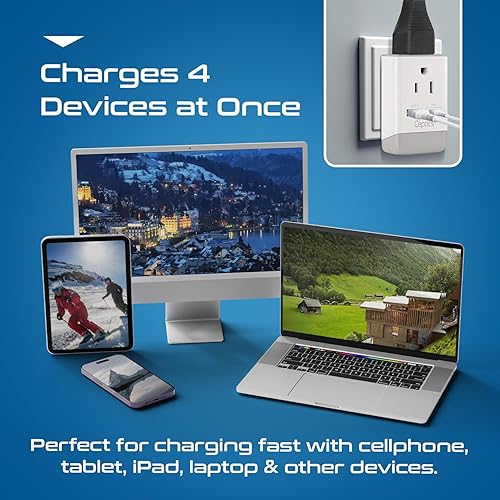 Miniatura 7 de Ceptics Adaptador de enchufe para Suiza, viaje con QC 3.0 y PD, USB dual seguro y USB-C - 2 enchufes de EE. UU. Compacto y potente - Carga rápida