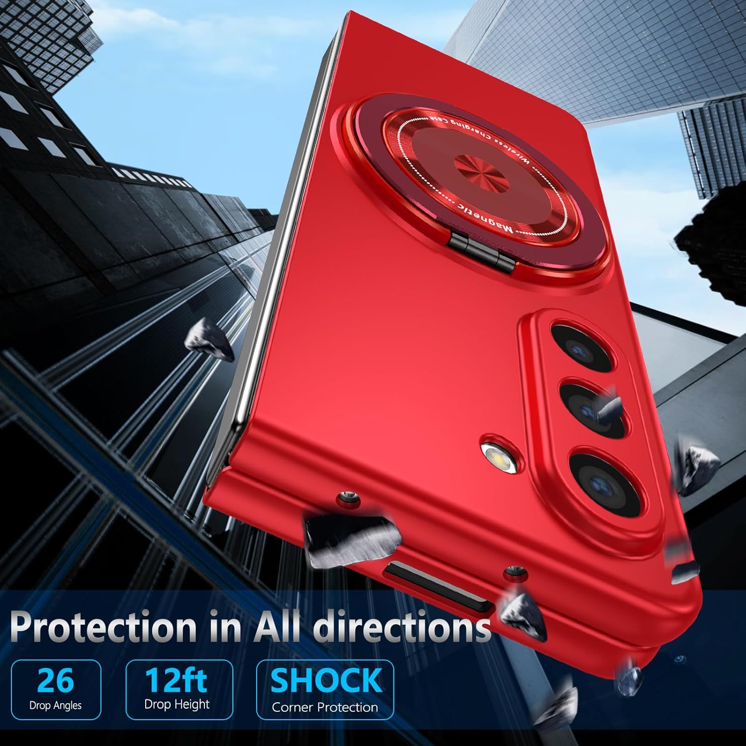 Magnetic for Galaxy Z Fold 4 5G Case,Magnetic Stand,Lightweight,Slim Fit Drop Protection Rugged Shockproof Cover for Galaxy Z Fold 4 5G, Shockproof Protective Phone Red 17-Z Fold4-03