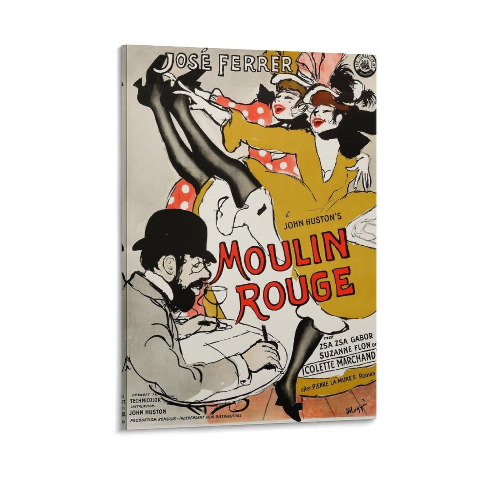 Fupmtklt Frame-Style Moulin Rouge Cabaret Vintage Dancer Canvas Poster Bedroom Decor Landscape Office Room Decor Gift 16X24inch(40X60cm)