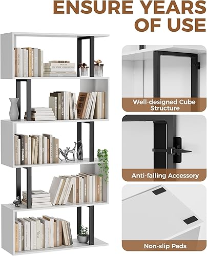 Miniatura 6 de Gadroad Estantería geométrica de 5 niveles, estantería en forma de S, estantería de almacenamiento decorativa de madera, estantes de exhibición