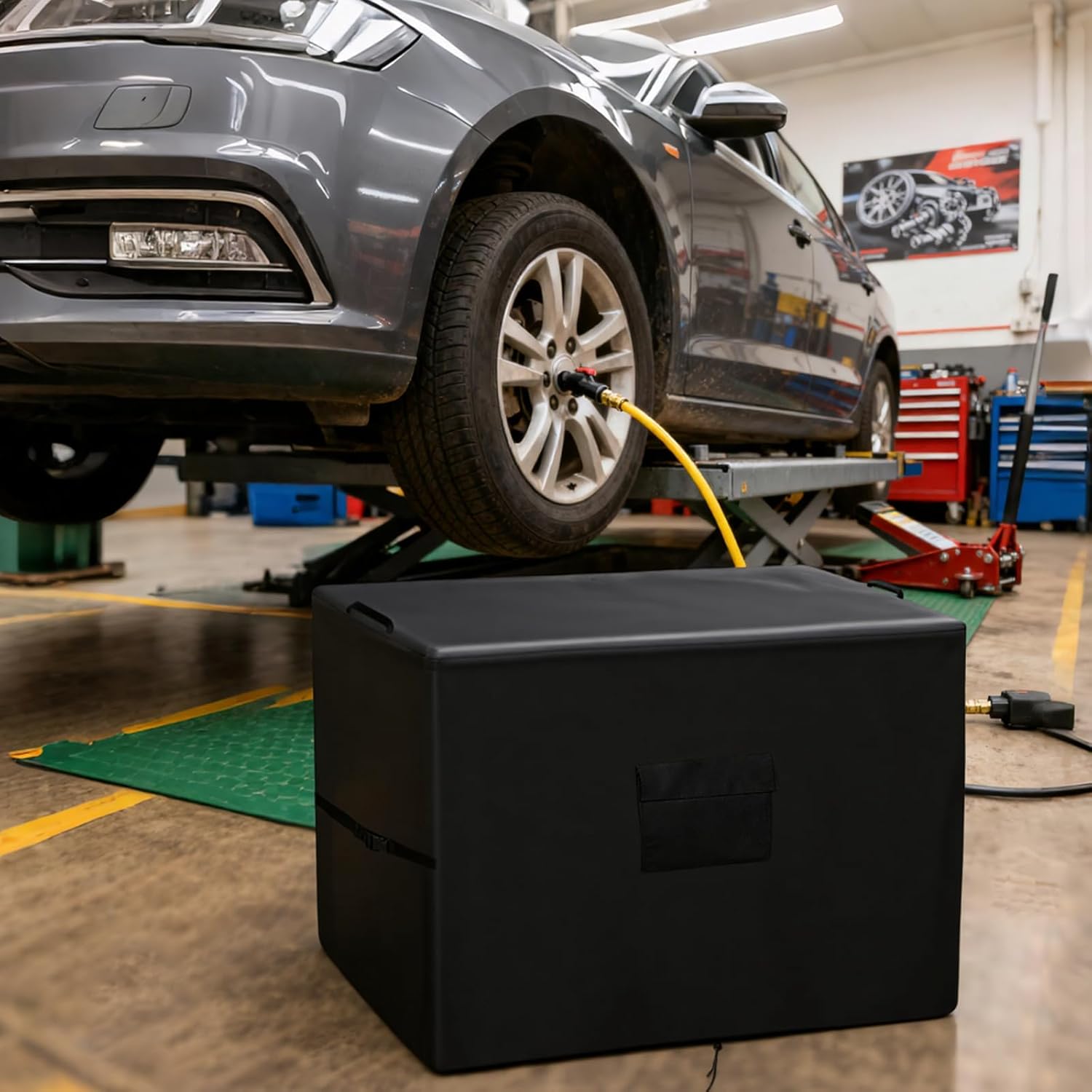 Air Compressor Cover, 600D Waterproof AC Compressor Cover Suitable for Fixed Air Compressors AG-S1002, Gas Air Compressor Covers with 2 Handle & Buickle, Black, 48"L x 24"W x 32"H