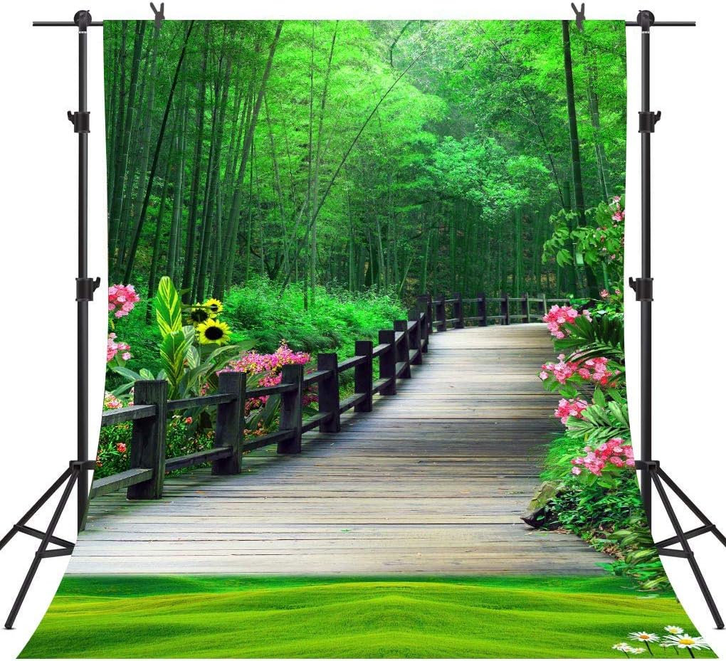 STS 6x9FT Bamboo Forest Backdrops Wooden Bridge Holiday Tourism Green Park Lovers Dating Jiangnan Style Photography Background Wedding Party Photo Props ST690015