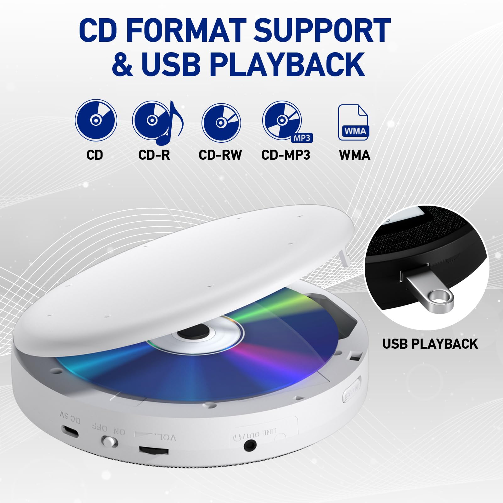 Lettore musicale multiformato con uscita da 3,5 mm e pulsante retroilluminato per disco LCD per casa e viaggio