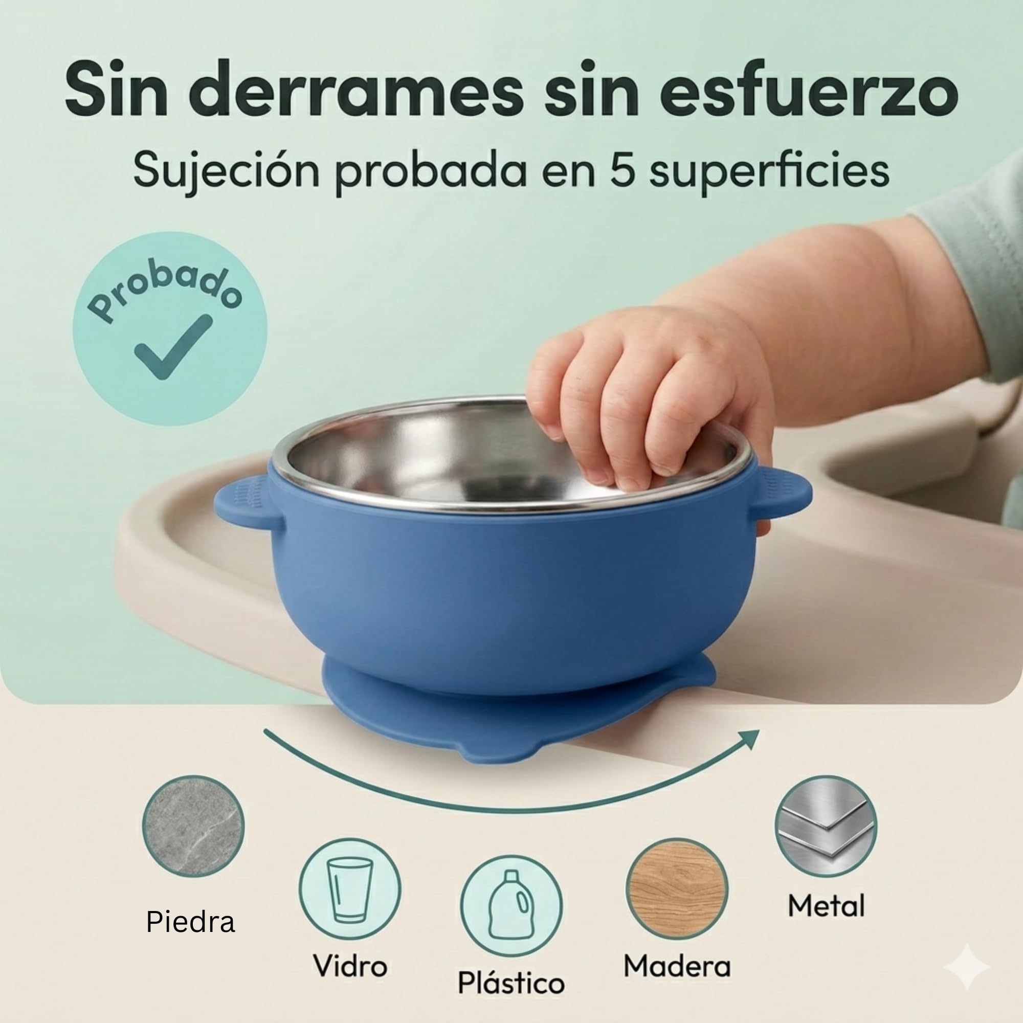 NENAVIBE Juego bebé 4 piezas acero inoxidable | Bol con ventosa, taza con asa y cubiertos BLW | Antideslizante, silicona desmontable, apto lavavajillas y sin olores | regalo 6 meses (Azul) — view 3