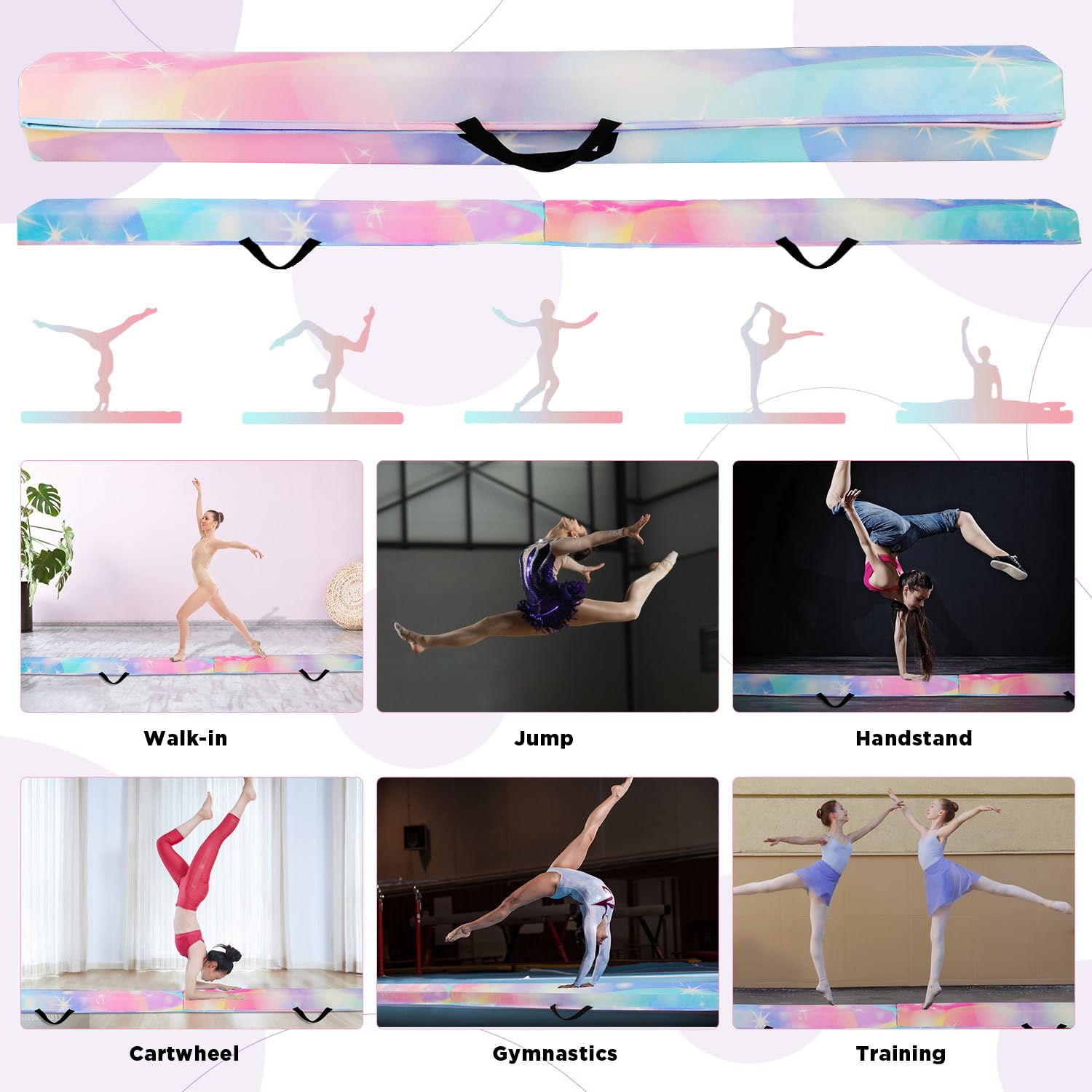 Viga de Equilibrio Gimnasia 270 cm, Barra de Gimnasia Plegable Portátil para Entrenamiento con Base de Goma Antideslizante para Niños, Principiantes y Gimnastas Profesionales