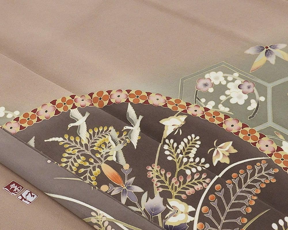 色留袖　一つ紋　鶴の友禅着物 きもの翔鶴] 色留袖 正絹 京加賀友禅 松本健一作 身丈156.5cm 裄