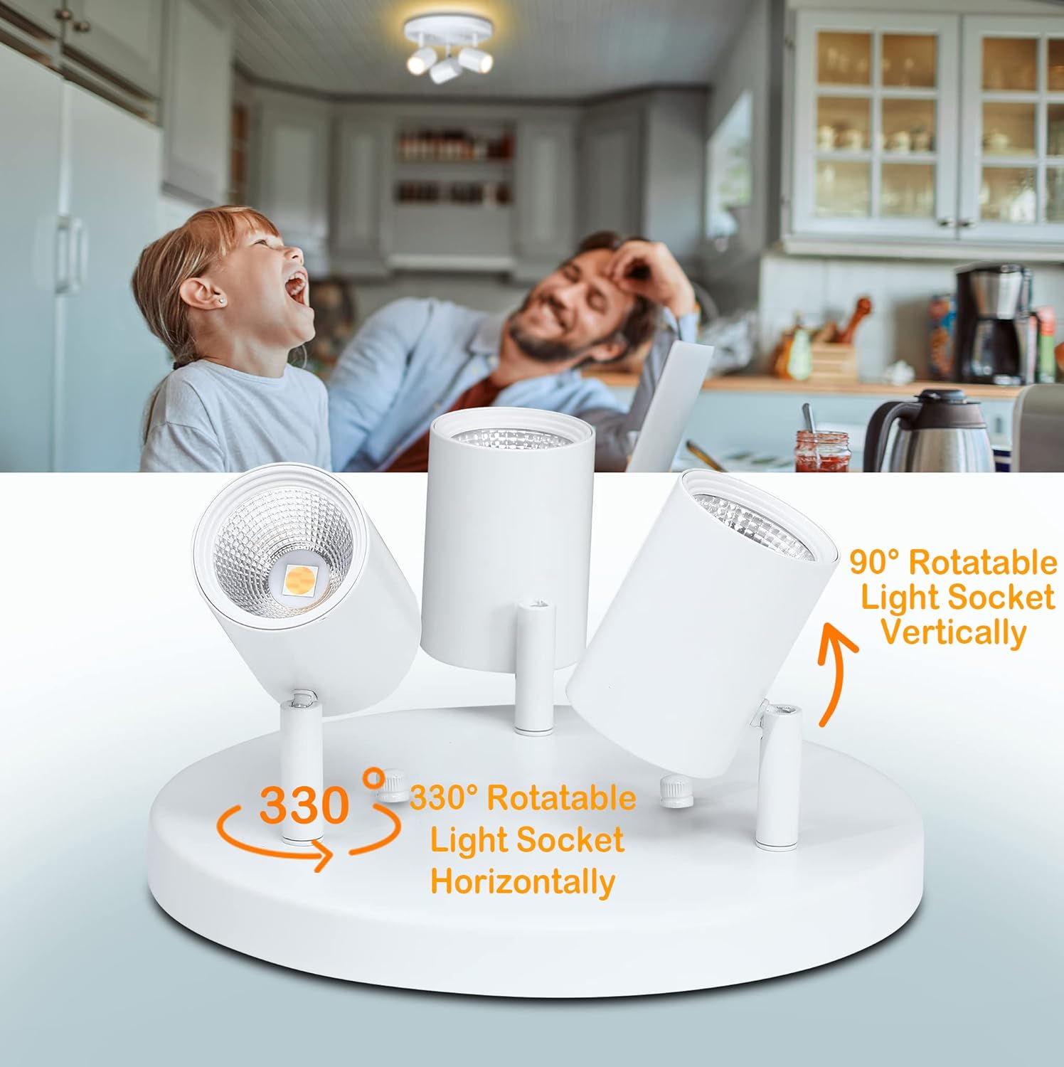 CLOUDY BAY 5CCT 3 Light Directional Ceiling Spotlight,Dimmable LED Track Light Heads,CRI90 ,2100Lm for Hallway Kitchen Art,White