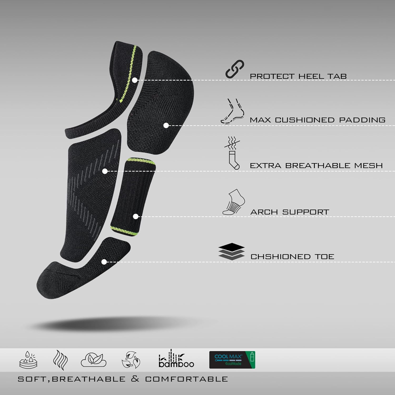 BRISIRA Bamboo Viscose Compression No Show Socks Men Athletic Running Extra Cushion Moisture Wicking No Blister Sport Low Cut - Image 3